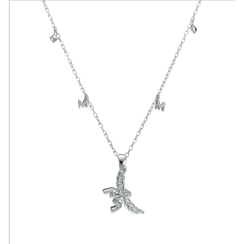 Mcm Womens Silver 3d Logo Laurel Charm Pendant Necklace 167$